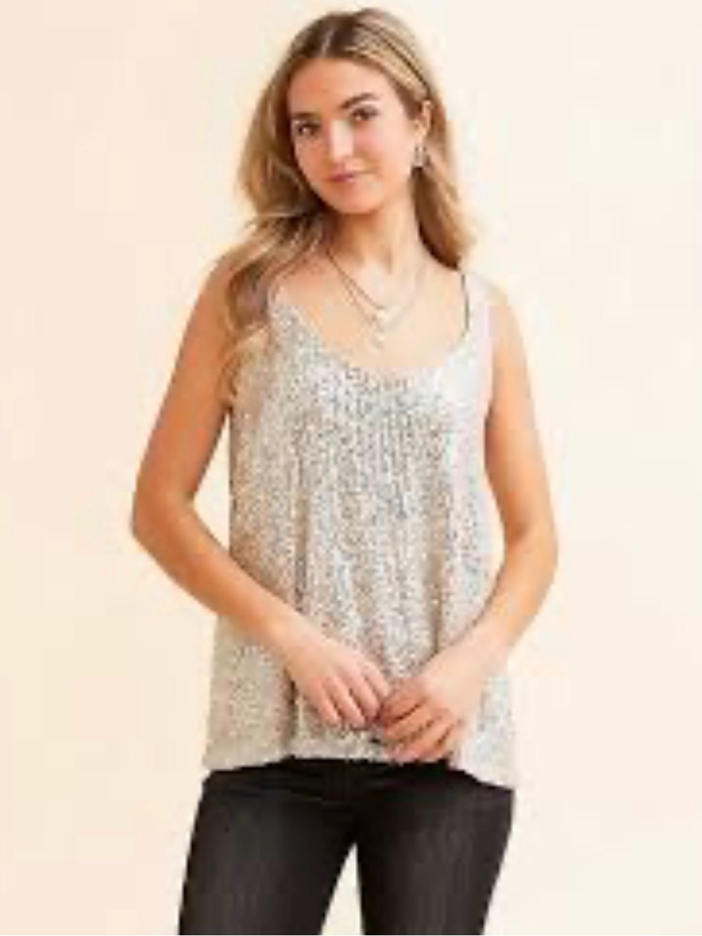 ALTAR’D STATE Julie Lace Flowy Sequined Tank Top. - Medium